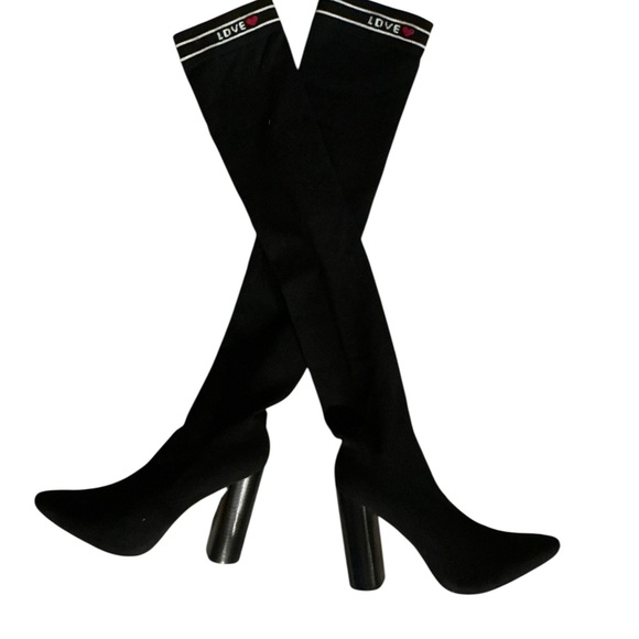 Aldo Black Over-the-Knee socks  Boots with Love Accent - Picture 3 of 3